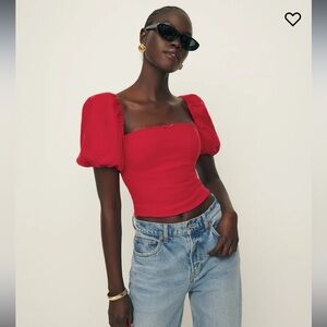 Reformation Marella Linen Top Red - Size 2